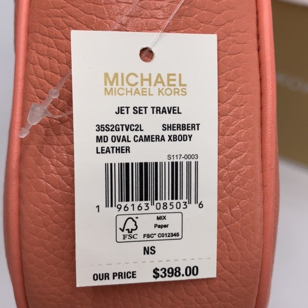 MICHAEL KORS Jet Set Medium Embossed Pebbled Leather Crossbody Bag Sherbert - Picture 8 of 16